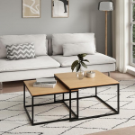 Kodu Collective Kohvilaud 2 ruudukujuline puidust elutoa laud Kaasaegne k&uuml;ljelaua komplekt 2 in 1 metallist raamiga elutoa kontori k&uuml;ljelaua Loft disain Twin Light Oak