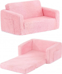 Laste diivanitool, 2 in 1 lapse kokkupandav diivan, mugav kahekordne laste diivanvoodi m&auml;ngutuppa, eriti pehme, 2-kohaline, laste diivanitool t&uuml;drukutele ja poistele, roosa