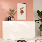 Forte EDMORE kapp 150 160, kaasaegne kapp 6 sahtliga, komposiitpuit, valge, 153,9 cm lai x 79,8 cm k&otilde;rge x 42,2 cm s&uuml;gavus.