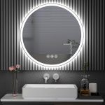 60 cm &uuml;mmargune LED-vannitoa peegel valgustusega, timmitav ja 3 v&auml;rvi - esi- ja taustvalgustus, 4 mm paksune turvaklaas, uduvastane, seinapeegel koos valgusega, du&scaron;&scaron;i ja valamu jaoks