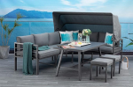 Mandalika Garden Newport 3-in-1 High Dining Alumiinium Lounge p&auml;ikesekatusega ja reguleeritava peatoega / aiam&ouml;&ouml;blikomplekt