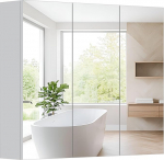 HollyHOME Vannitoa peegelkapid 3 peegeluksed seinakapp koos reguleeritava riiuliga 700mm x 600mm meditsiinikapp &uuml;le tualeti rippuva meditsiinikapi valge