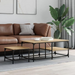Couchtisch Set 2er Sonoma Eiche Holzwerkstoff 100x50x40 cm ja 39x39x29 cm Nesting Tables Modernes Industriedesign Platzsparendes Beistelltisch Duo f&uuml;r Wohnzimmer Schlafzimmer B&uuml;ro