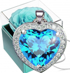 SWEETIME Eternal Rose with Chain Silver 925, Preserved Real Rose with Women's Crystal Heart Necklace, Eternal Rose Necklace, Infinity Rose Box Gift Mother Girlfriend Women