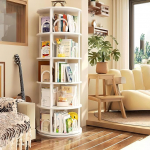 P&ouml;&ouml;rlev raamaturiiul, 360 kraadi, puidust raamaturiiulid, p&otilde;randal seisev raamaturiiul, hoiuriiuli korraldaja, hoiuriiul magamistuppa, lastetuppa, elutuppa, valge (B, 5 tasandit)