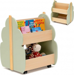 DREAMADE laste raamaturiiul 3 avatud riiuliga, m&auml;nguasjade korraldaja, ratastega m&auml;ngukast raamatutele ja m&auml;nguasjadele, lastetuppa ja lasteaeda 52 x 46 x 62,5 cm (roheline)
