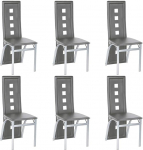 Baiyun s&ouml;&ouml;gitoa toolid, komplekt 6, kaasaegne PU nahast iste pehme padjaga, ergonoomiline seljatugi terasjalgadega, p&otilde;hjamaises stiilis s&ouml;&ouml;gitoa toolid, eriti k&otilde;rge (6, hall)