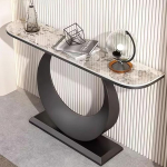 Moderner Konsolentisch f&uuml;r Wohnzimmer, Eingangsbereich, halbrund, Sofatisch, stilvolle Flur-Dekoration, 150 cm, schwarz und braun, Konsole mit stabilem Sockel, perfekt f&uuml;r Heimdekoration