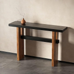 Konsolentisch Schmal aus Massivholz, Beistelltisch Schmal im Modernen Chinesischen Stil, Minimalistisch Flurtisch f&uuml;r Wohnzimmer, Flur oder Sofa, Einfache Montage(100x30x85 cm/39x12x33 in)