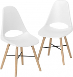 HOMCOM 2 plastikust s&ouml;&ouml;gitooli, kaasaegsed k&ouml;&ouml;gitoolid kumerate seljatugede ja puidust kummist jalgadega, kandev&otilde;ime 120 kg, elutuppa, magamistuppa, valge