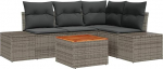 5-teiliges Garten-Sofa-Set mit Kissen Grau Poly Rattan Akazie Gartenlounge Model3347951
