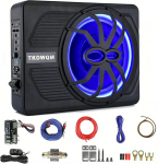 TKOWQM auto subwoofer, 10-tolline 800 W &otilde;huke auto subwoofer istme all, sisseehitatud auto / r&ouml;&ouml;bastee heliv&otilde;imendi sinise LED-&uuml;mbrusvalgusega