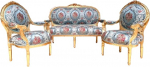 Lounge Sofa Set Blue Flower Pattern French Baroque Rococo Style Lounge Sofa Set Royal Antique Style for Hotel Lobby or Home Lounge Room Decor