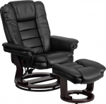Flash Furniture Contemporary Recliner and Ottoman with Swiveling Mahogany Wood Base, Leather Black, 80.01 x 65.41 x 59.05 cm