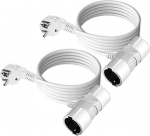 Pikenduskaabel topeltpistikuga, 2 pikendusjuhtme pakett, pikendusjuhe topeltpistikuga Max 3500 W kodumajapidamises, kontoris ja multimeedia rakendustes, valge