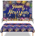 XCKALI v&auml;rviline ilutulestik Happy New Year Backdrop ja lauakatte Tere 2025 uusaasta b&auml;nner ja laudlinad ilutulestik aastavahetuse peo kaunistamiseks