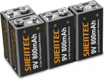 4 Shentec 9 V aku 800 mAh 9 V plokkpatarei akud 6F22, 9-voldised liitium-ioon akud madala enesepuhastuse ja pika elueaga.