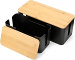 AiQInu Pack of 2 kaablikarp Must suur + v&auml;ike, kaabli korraldaja kaabli peidab kaabli korraldaja puidust kaanega, pistikupesa kast, kaablikoguja, kaabli korraldaja kast