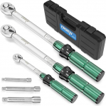 DISEN 6-Piece Torque Wrench Set with Precision Calibration (1/2 Inch + 3/8 Inch + 1/4 Inch) - Bi-directional Ratchet Head for Car, Motorcycle, Bicycle - With Calibration Certificate & Storage Case