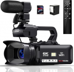 Videokaamera 6K 64MP videokaamera 18X Digital Zoom Vlogging Camera for YouTube, 4.0-tolline puuteekraaniga HD WiFi videokaamera 4500 mAh aku, 64G SD kaart, stabilisaator, mikrofon ja kaugjuhtimispult.