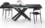 MOBILI FIVER, Emma Extendable Dining Table, 140 (220) x 90 cm, Black Concrete, with Black Crossed Legs, Made In Italy