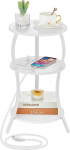 Small Round Side Table with Charging Station, Round Side Table 3 Levels with Storage Compartment, Compact Side Table for Tea Sofa, Small Spaces, Table