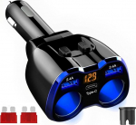 USB C autolaadija Sigaretis&uuml;&uuml;taja jagaja Adapter Splitter t&uuml;&uuml;p C autolaadija topelt pesa 12V/24V DC 120W koos LED 12V/24V DC 120W LED Voltmeeter l&uuml;liti Dual USB port (sinine)