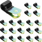 PATIKIL 3/8 tolli vin&uuml;&uuml;lkattega kaabliklambrid, 50 tk, tsingitud terasest metallkaabliklambrid, kummist aluskate, isoleeritud toruklambrid voolikuliinidele, kaablijuhtmete juhtimine, mustad