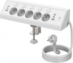 Kinglink lauapistikupesa USB C-ga, vooluv&otilde;rk, liigpingekaitse, 4-kordne mitmepistikupesa, individuaalselt l&uuml;litatav, mitu pistikut, 2 m pikkune kaabel koju, kontorisse, k&ouml;&ouml;ki (valge)