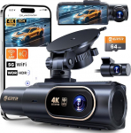 3-Kanal 4K dashcam auto und R&uuml;ckfahrkamera, kabellose 4K-Dashcam f&uuml;r Autos, 4K+1080P+1080P Aufl&ouml;sung, integreeritud Wi-Fi & App, G-Sensor, Nachtsicht, inkl. 64GB SD-kaart