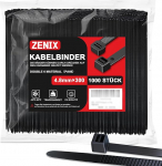 ZENIX kaablisidemed, must, 4,8 mm x 300 mm, 1000 kaablisideme pakend, UV-kindel pikk, mustad sidemed 28 kg, t&otilde;mbetugevusega, saab kasutada sise- ja v&auml;litingimustes, majapidamises, kontoris.