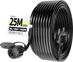 V&auml;litingimustes kasutatav pikenduskaabel, 25 m kummikaabel kaitsva kontaktpistikuga, v&auml;liskabeli kaitsekork, 16 A/250 V, must, H05RR-F 3G 1,5 mm&sup2;, IP44
