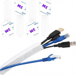 Kabelf&uuml;hrungsh&uuml;lse, 3 m, geflochtene Kabelh&uuml;lse, Split, Kabelschutz, Hunde- und Katzenkordenschutz, Drahtabdeckungen f&uuml;r Kabel, mit Riemen, f&uuml;r Computer, TV, Zuhause, B&uuml;ro (Wei&szlig;)