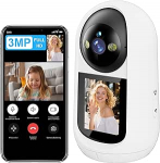 ANTELA WiFi siseruumide valvekaamera 3MP kaamera eakatele / lastele, &uuml;he nupuga k&otilde;ne, 355&deg;/90&deg; vaade, kahesuunaline heli, &ouml;&ouml;n&auml;gemine, liikumistuvastus, 2,4 GHz.