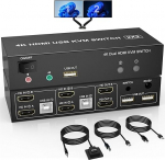 Dual Monitor HDMI KVM Switch 2 Port, 4K @ 60Hz Extended Display KVM Switch HDMI 2 in 2 Out koos audio mikrofoniv&auml;ljundiga ja 3 USB pordiga, PC Monitor Keyboard Mouse Switcher, PC Monitor Keyboard Mouse Switcher