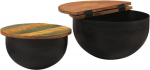 2-TLG. Couchtisch-Set Schalenform aus recyceltem Massivholz und Altholz im Antik-Stil mit Stahlboden