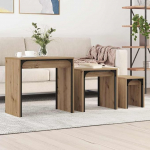 3er Couchtisch Set Artisan-Eiche Holzfurnier Nesting Beistelltisch 60x35x56 cm platzsparend Modernes Design Robuste Stahlbeine f&uuml;r Wohnzimmer Sofa & Balkon