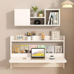 Wandmontierter Klapptisch, schwimmender Laptop mit Ablagef&auml;chern, f&uuml;r kleine R&auml;ume, schwimmendes Regal, multifunktionaler Computerarbeitsplatz im Haus, Studierwerkbank(White,80x46x60cm)