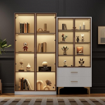 Lcoho kaasaegne elutoa komplekt: LED-valgustuse ja reguleeritavate riiulitega kaks valget klaasist vitriinkappi, plaatina v&auml;rvi - elutuba Highboards, Sideboards, Standing Cabinets, Display Cabinets, Display Cabinets