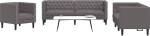Chesterfield Sofagarnitur 3-TLG. in Grau aus Kunstleder mit Knopfheftung 194 x 74,5 x 70,5 cm Modernes Design Bequem & Langlebig f&uuml;r Wohnzimmer Home Office G&auml;stezimmer