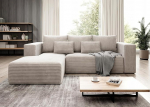 Nurgadiivan kreemjas triibuline L Corduroy L-kujuline - 255 x 73 x 161 cm - Diivanvoodi voodikastiga ja magamisfunktsiooniga - nurgadiivan hoiuruumiga - kangas Corduroy POSO 100