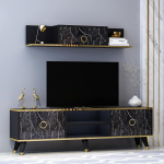 Sophia seinakapp - elutoa telerikomplekt - TV kapp - TV Lowboard - TV Stand - TV m&ouml;&ouml;bel 2 ukse ja seinariiuliga l&auml;ikivas disainis (must)