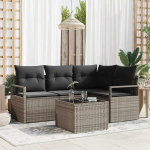 Moderne Terrassenm&ouml;bel Garten Sofa Set 5 St&uuml;ck Outdoor Sofagarnitur mit Kissen aus Poly-Rattan in Hellgrau