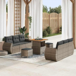 Outdoor-Sofa-Set Grau Poly-Rattan Garten-Sofa-Set 9-teilig mit Tisch und Kissen Gartensofa-Set 9-teilig mit Stauraum