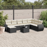 8-TLG. Garten-Sofagarnitur mit Kissen Schwarz Poly Rattan, PE-Rattan Garten Sofa Set als Gartenm&ouml;bel f&uuml;r Terrasse und Au&szlig;enbereich