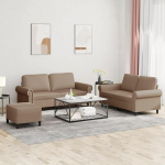 3-TLG. Sofagarnitur mit Kissen Cappuccino-Braun Kunstleder - Bequemes Sofagarnitur mit gepolsterten Sitzfl&auml;chen und Fu&szlig;hocker