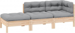 Garten-Ecksofa modular aus Kiefernholz Massivholz mit Grauen Kissen als 3-TLG. Outdoor-Lounge-Set f&uuml;r die Flexible Gestaltung