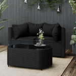 Garten-Ecksofas mit Kissen 2 STK. Schwarz aus PE-Rattan, Robustes Poly Rattan Sofaset f&uuml;r den Au&szlig;enbereich