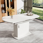 Lexiou pikendatav ovaalne s&ouml;&ouml;gilaud, L110/130 x L70 x K75 cm, hoiuruumiga, kohvilaud, kaasaegne minimalistlik s&ouml;&ouml;gilaud, ruumikindel, multifunktsionaalne (valge + h&otilde;bedane k&auml;epide)