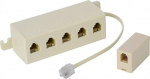 Telefoniadapter, Shonco viiesuunaline telefonijaotur, RJ11 6P4C telefoniliini kaablijaotur 5 pesa ja pistikuga, beež inline kupler, beež